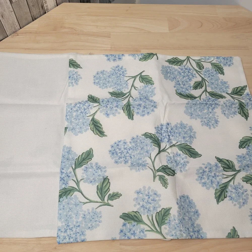 New Hydrangea Throw Pillow Covers Set of 2 16x16 Blue White Floral Zipper Decor